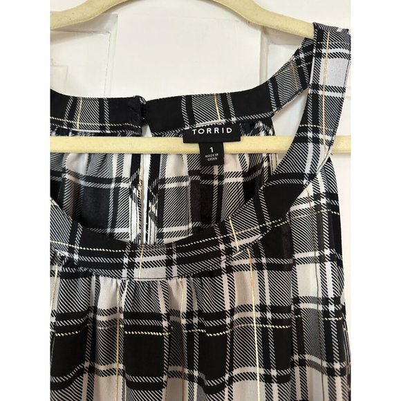 Torrid Womens Tank High Neck Dark Blue Green Gold Plaid Size 1 - Picture 2 of 2